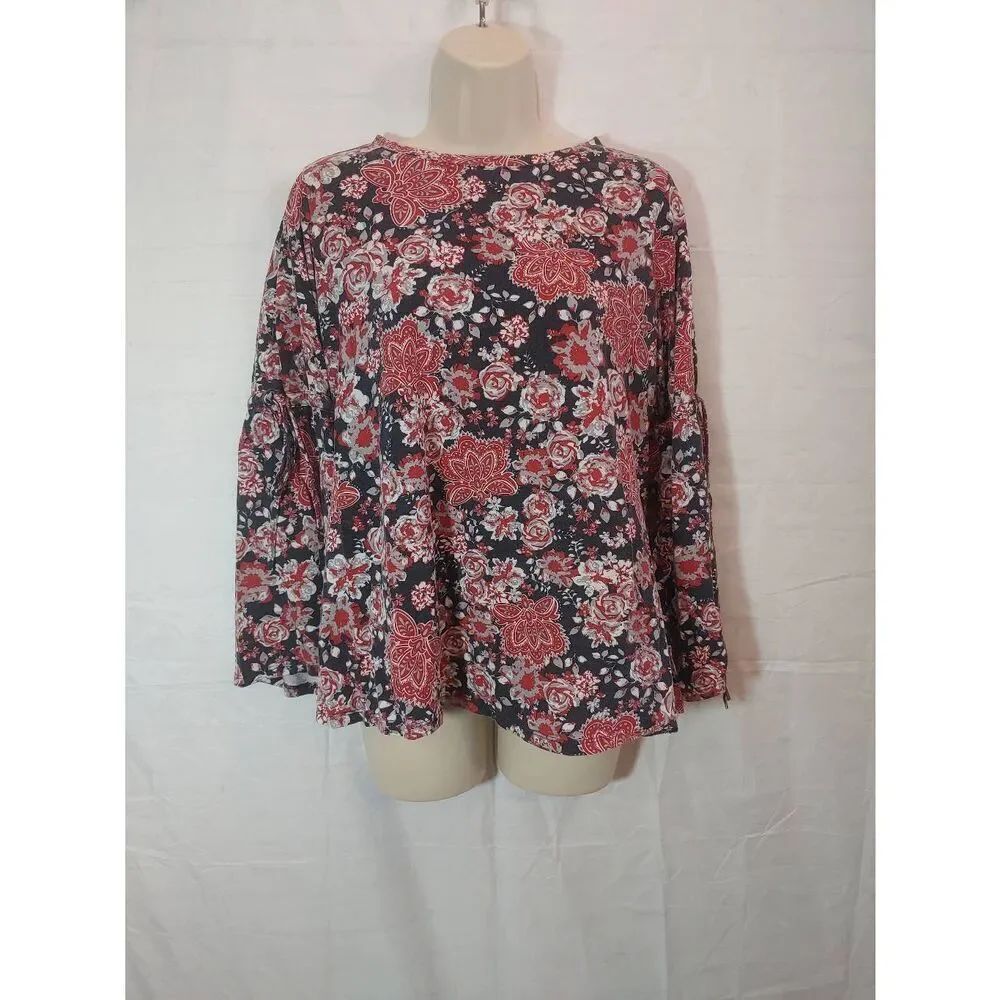 DG2 by Diane Gilman Women's Size Small Black/Maroon Floral Blouse